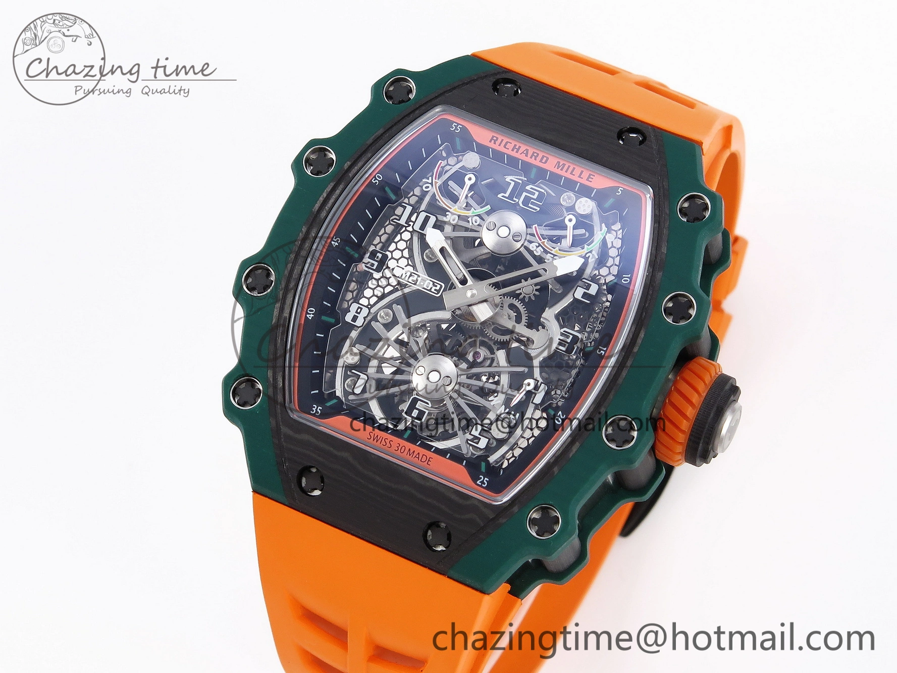 RM21-02 Tourbillon NTPT RMF Best Edition Skeleton Dial on Orange Rubber Strap