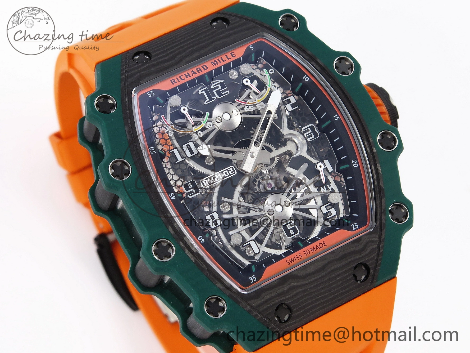 RM21-02 Tourbillon NTPT RMF Best Edition Skeleton Dial on Orange Rubber Strap