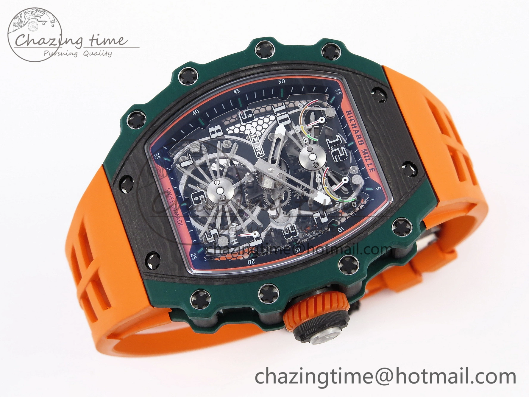 RM21-02 Tourbillon NTPT RMF Best Edition Skeleton Dial on Orange Rubber Strap