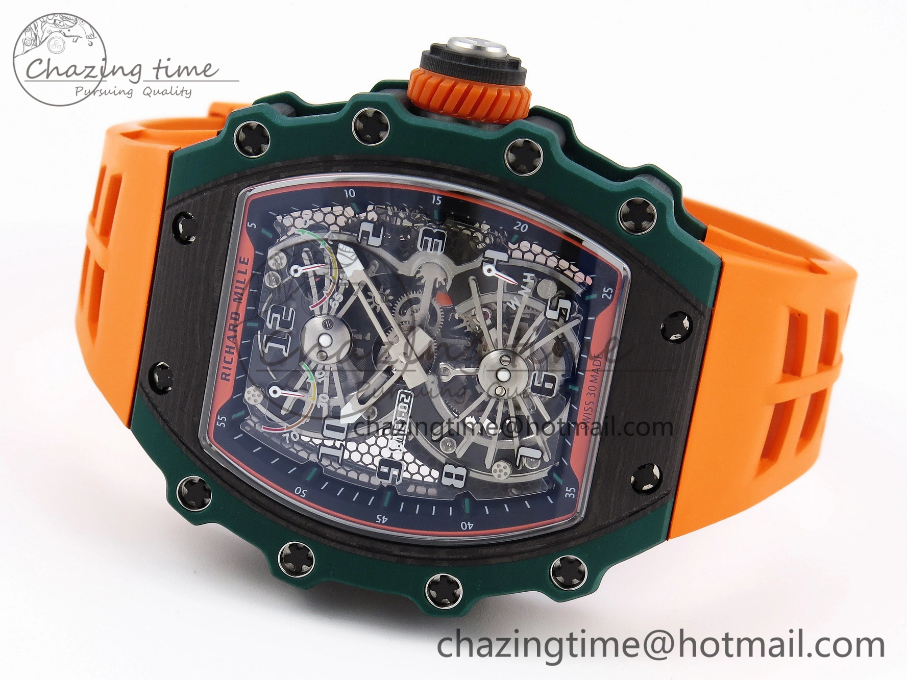RM21-02 Tourbillon NTPT RMF Best Edition Skeleton Dial on Orange Rubber Strap