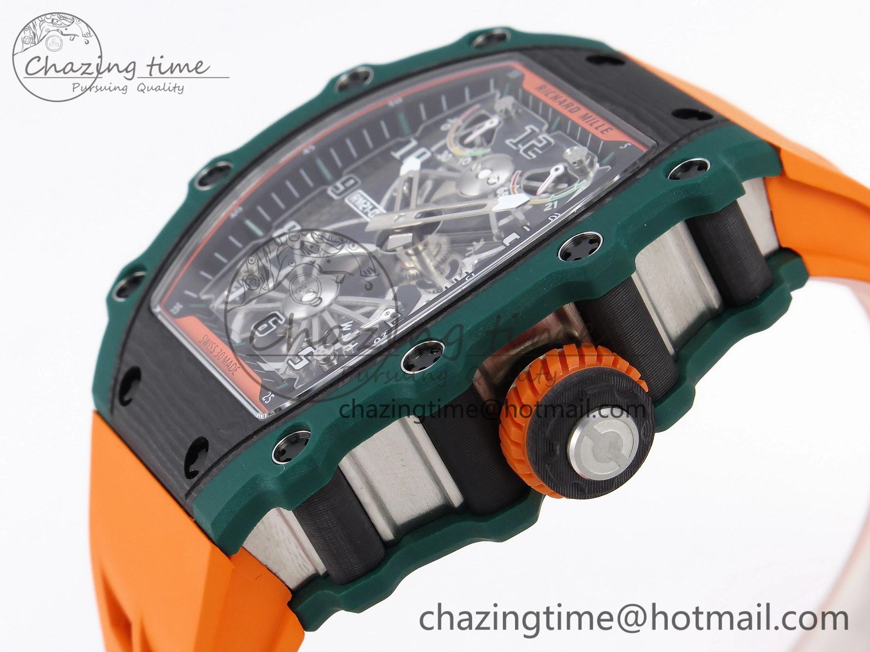 RM21-02 Tourbillon NTPT RMF Best Edition Skeleton Dial on Orange Rubber Strap
