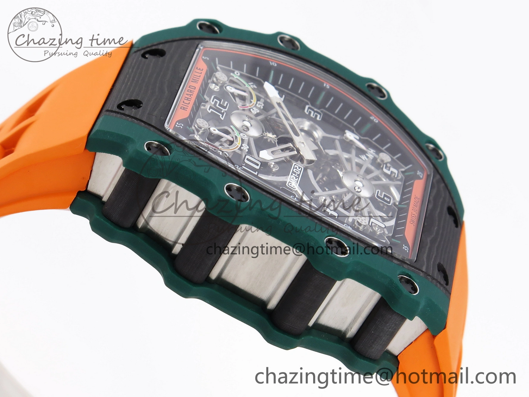 RM21-02 Tourbillon NTPT RMF Best Edition Skeleton Dial on Orange Rubber Strap