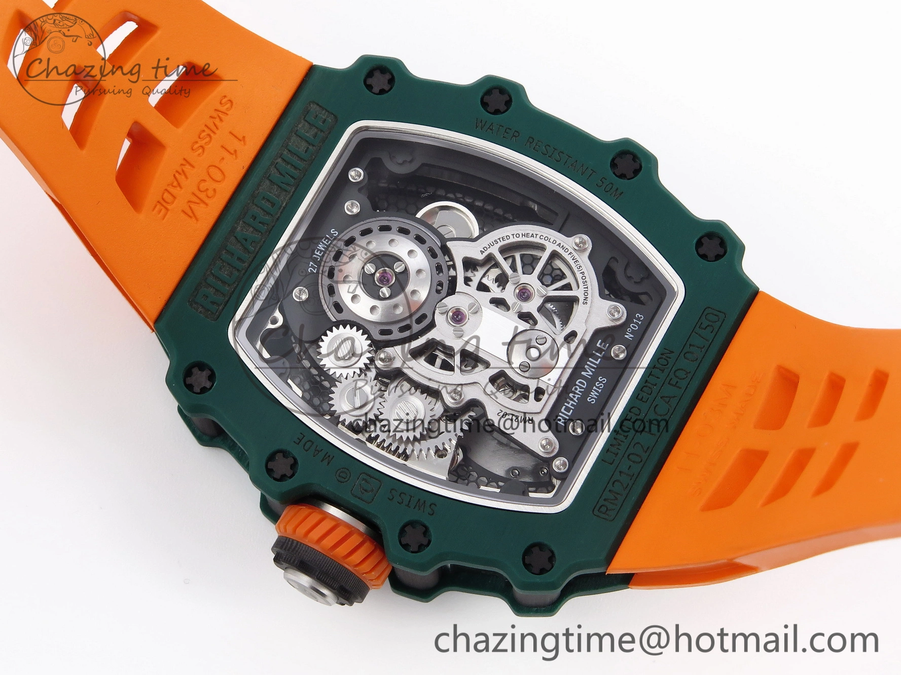 RM21-02 Tourbillon NTPT RMF Best Edition Skeleton Dial on Orange Rubber Strap