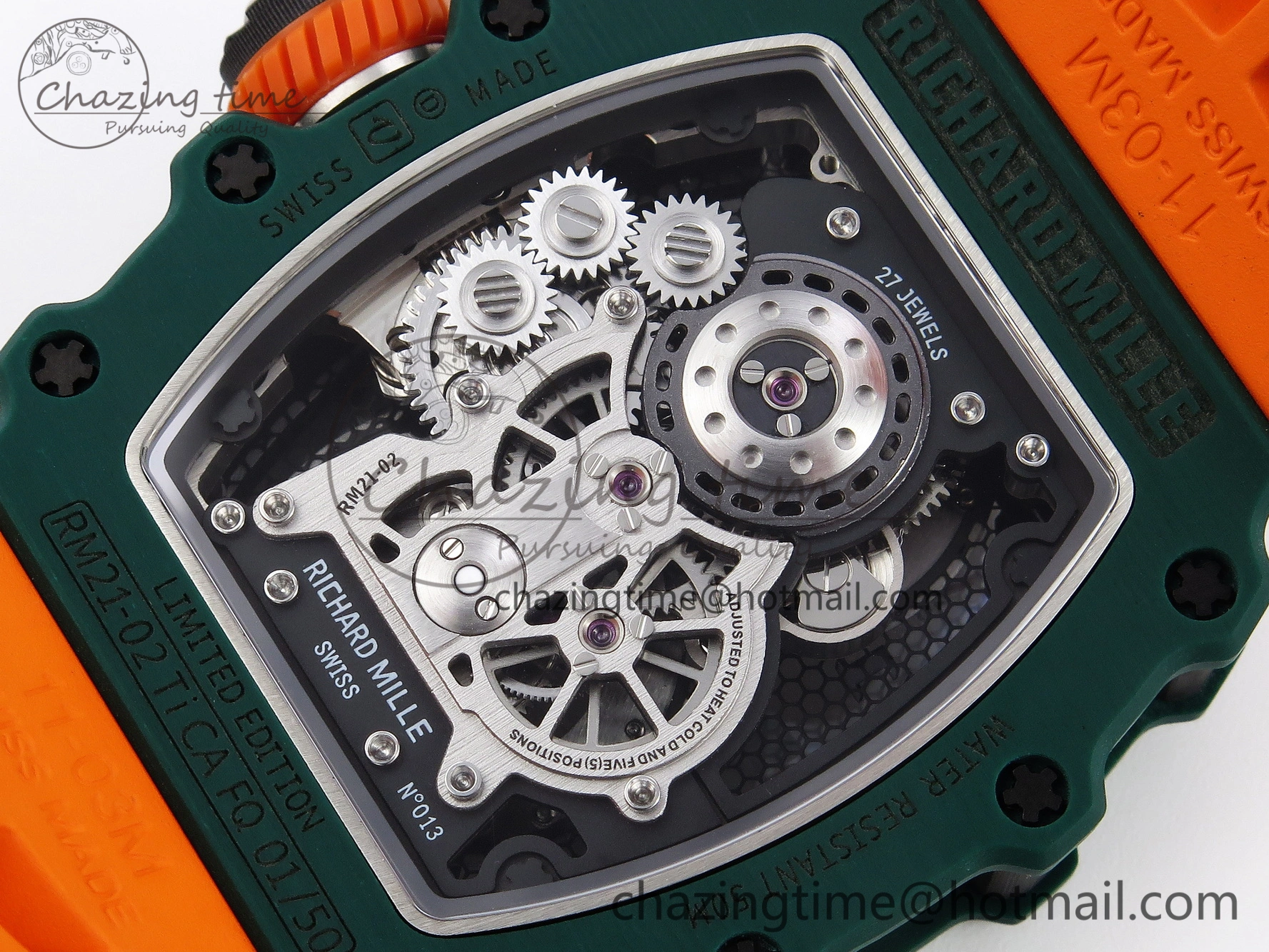 RM21-02 Tourbillon NTPT RMF Best Edition Skeleton Dial on Orange Rubber Strap