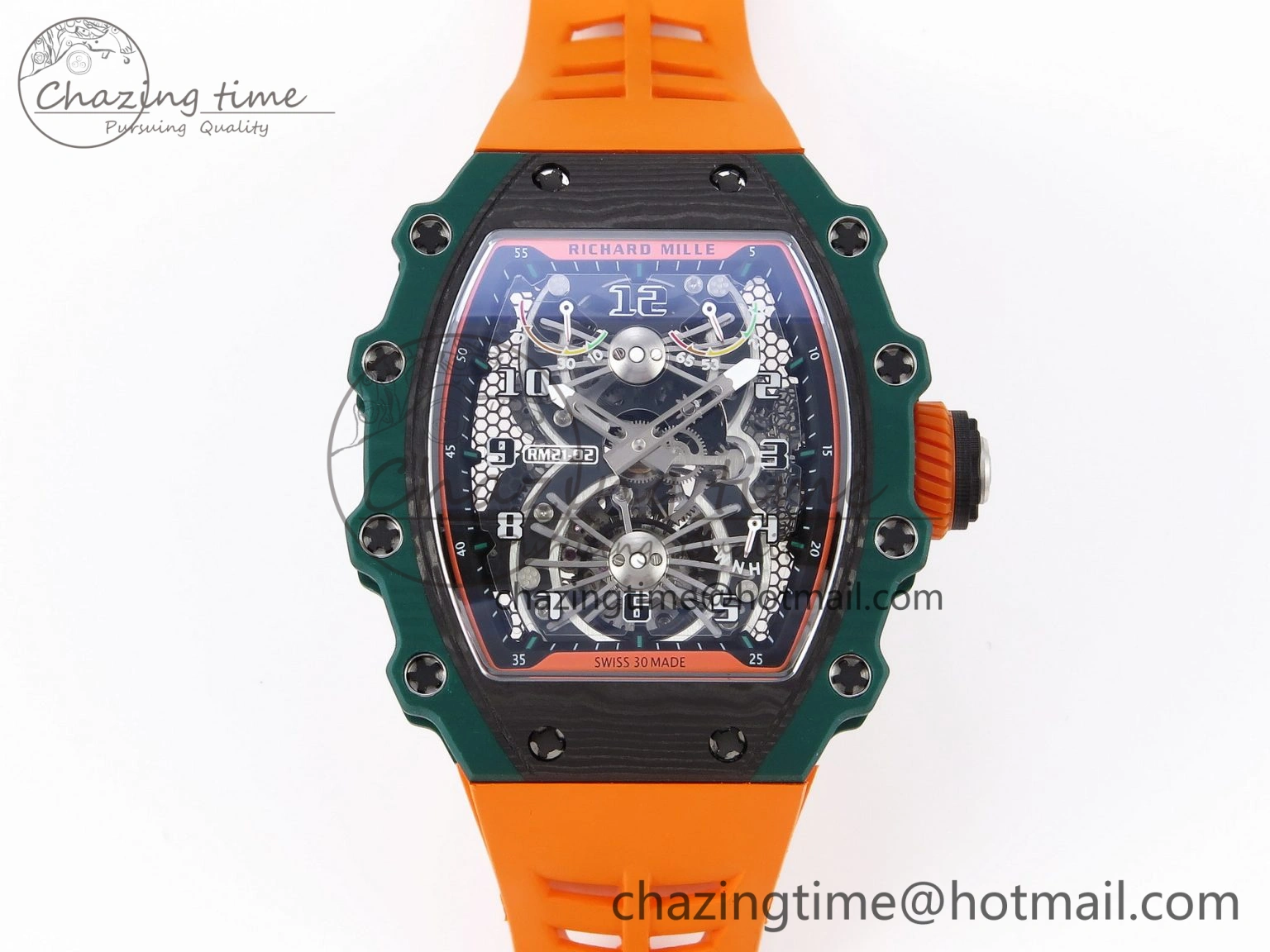 RM21-02 Tourbillon NTPT RMF Best Edition Skeleton Dial on Orange Rubber Strap
