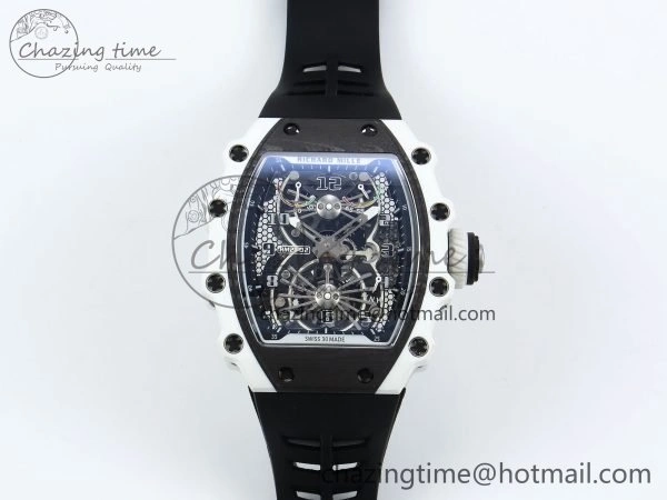 RM21-02 Tourbillon White Quartz Fiber Black Carbon RMF Best Edition on Black Rubber Strap