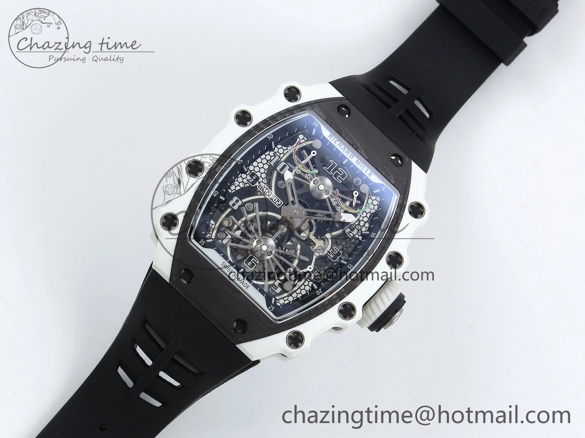 RM21-02 Tourbillon White Quartz Fiber Black Carbon RMF Best Edition on Black Rubber Strap