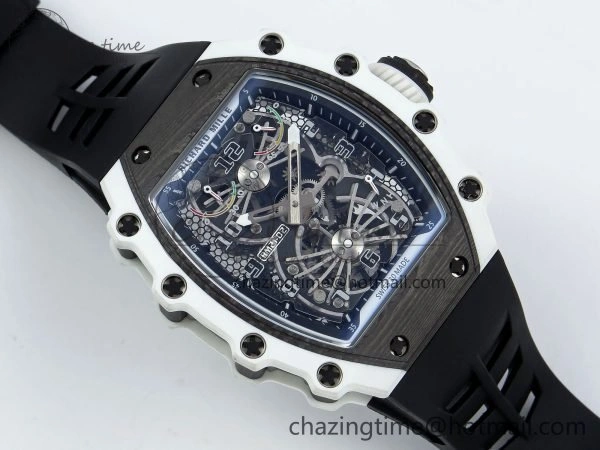 RM21-02 Tourbillon White Quartz Fiber Black Carbon RMF Best Edition on Black Rubber Strap