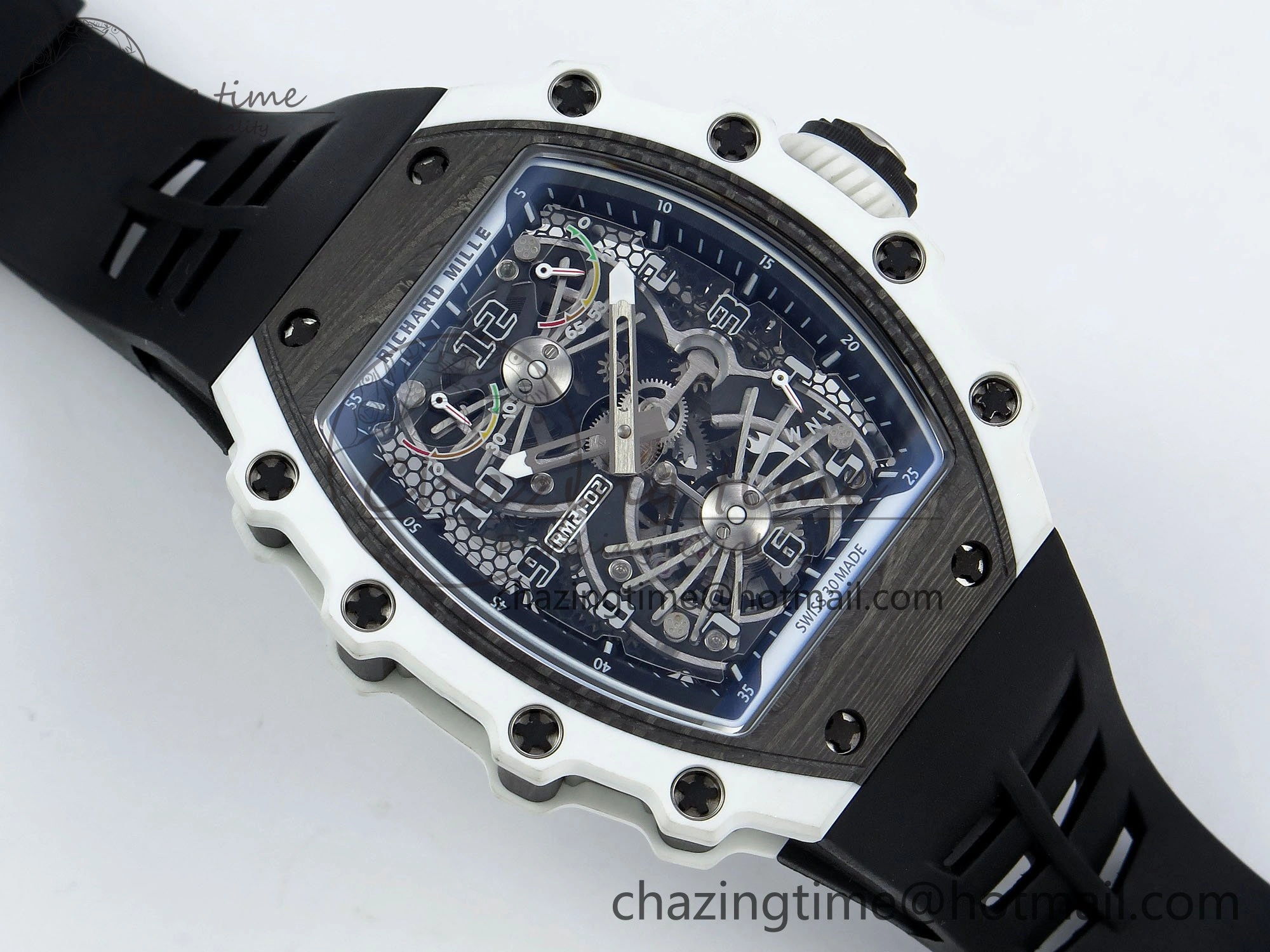 RM21-02 Tourbillon White Quartz Fiber Black Carbon RMF Best Edition on Black Rubber Strap