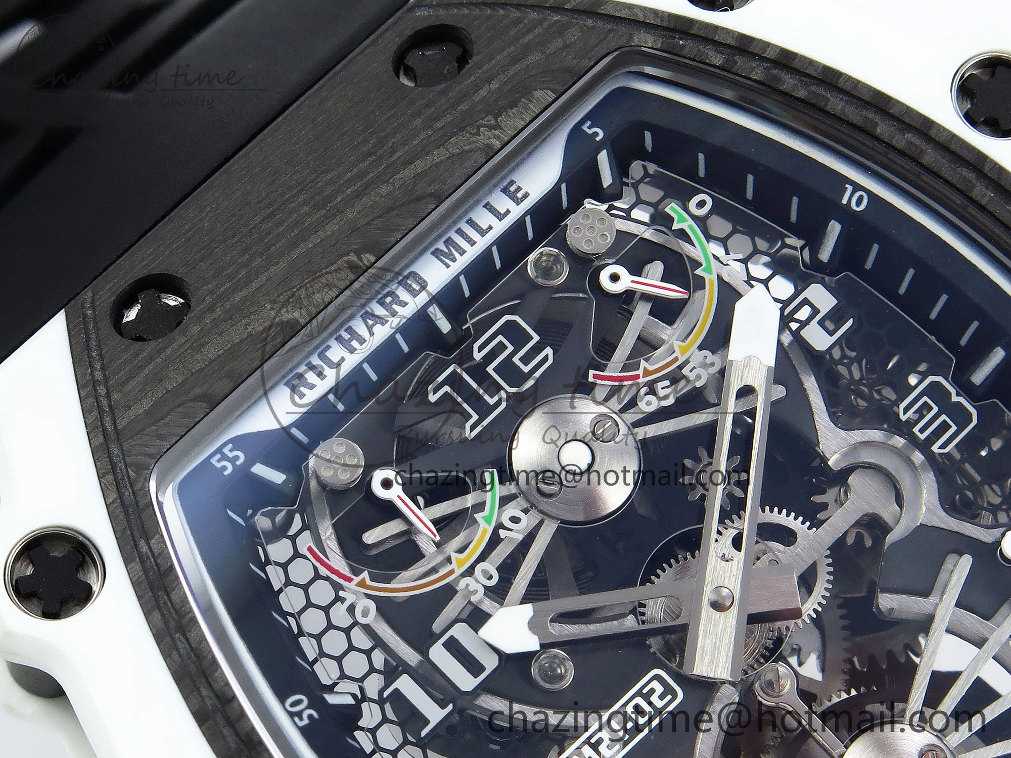 RM21-02 Tourbillon White Quartz Fiber Black Carbon RMF Best Edition on Black Rubber Strap