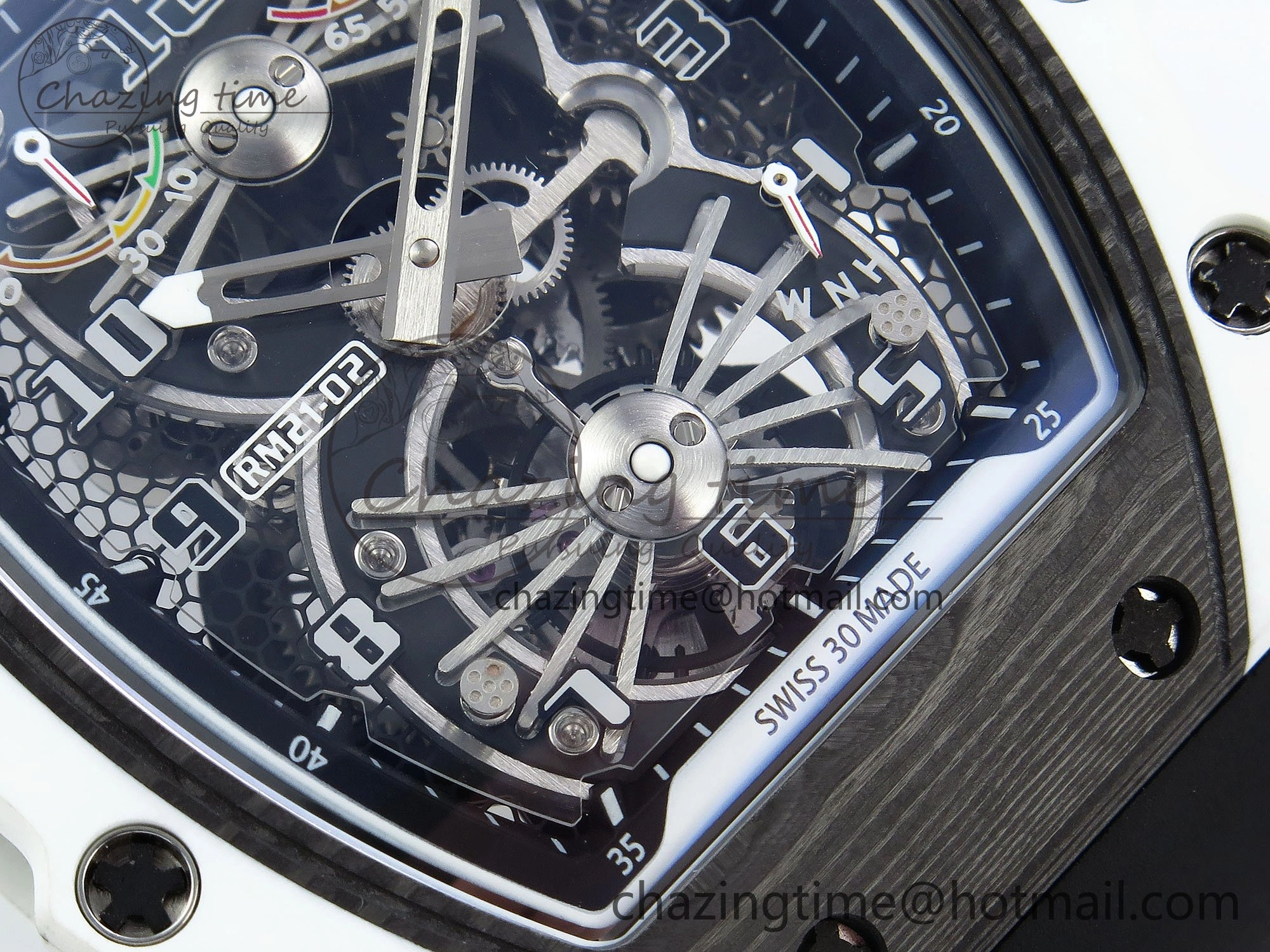 RM21-02 Tourbillon White Quartz Fiber Black Carbon RMF Best Edition on Black Rubber Strap