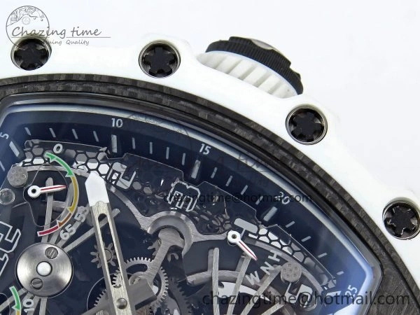 RM21-02 Tourbillon White Quartz Fiber Black Carbon RMF Best Edition on Black Rubber Strap