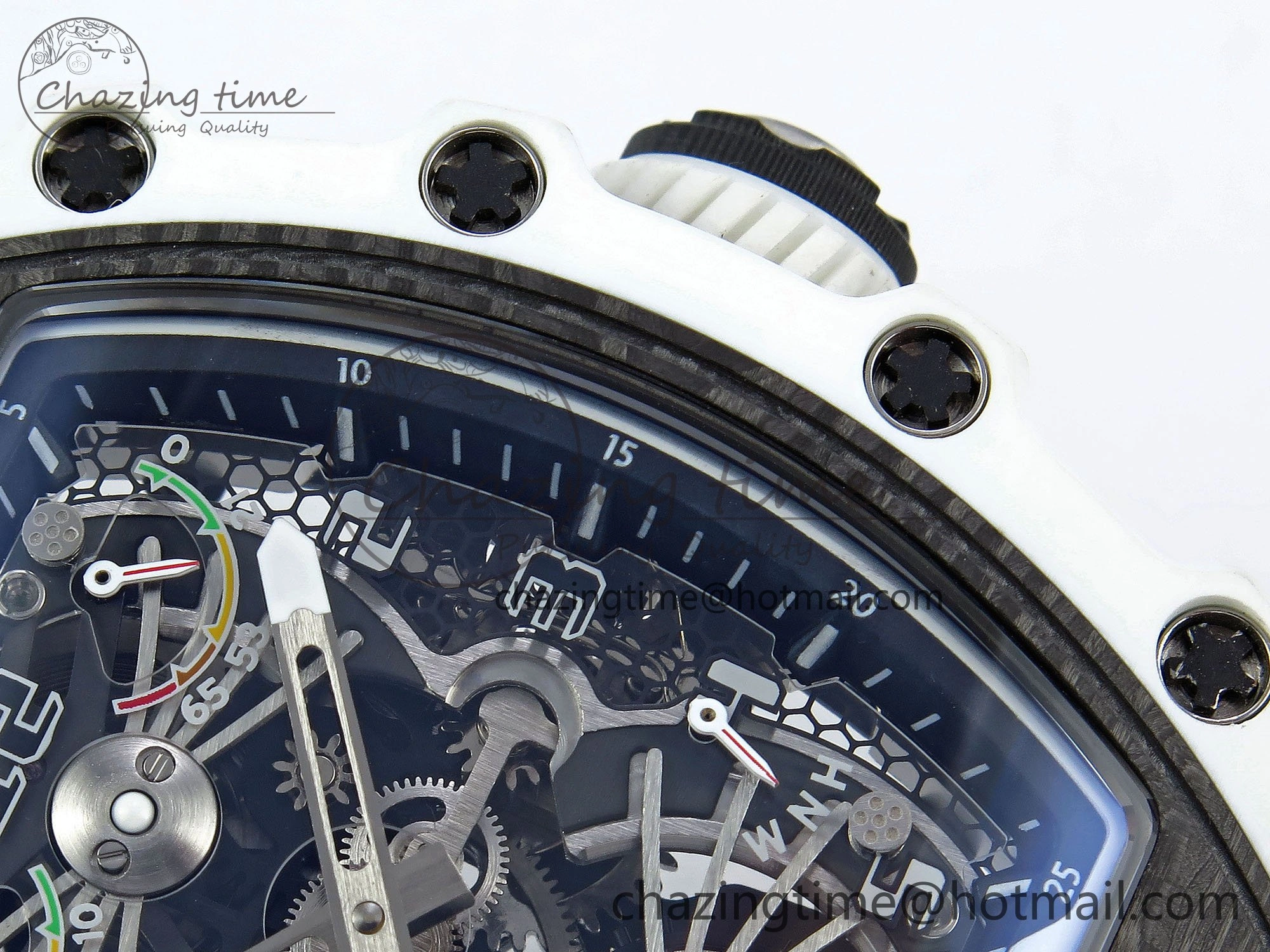 RM21-02 Tourbillon White Quartz Fiber Black Carbon RMF Best Edition on Black Rubber Strap