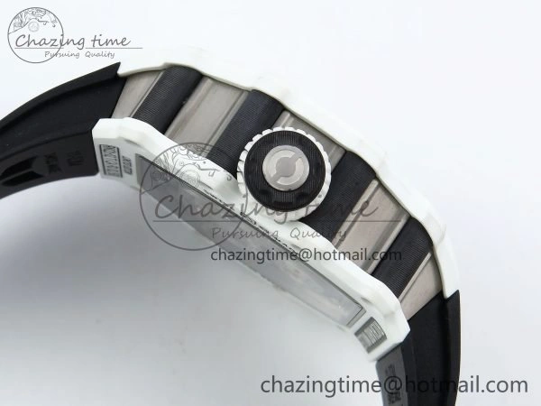 RM21-02 Tourbillon White Quartz Fiber Black Carbon RMF Best Edition on Black Rubber Strap