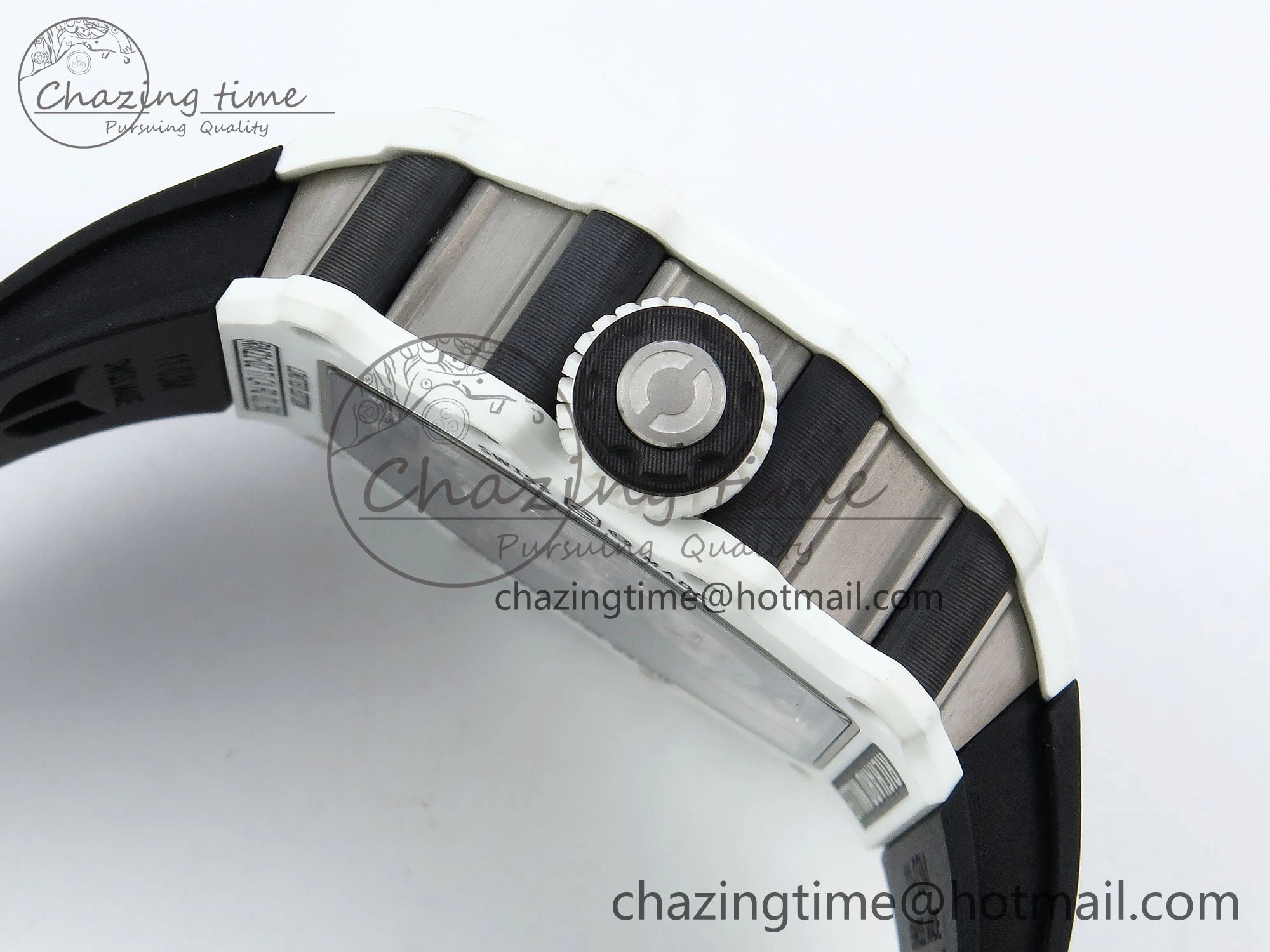 RM21-02 Tourbillon White Quartz Fiber Black Carbon RMF Best Edition on Black Rubber Strap