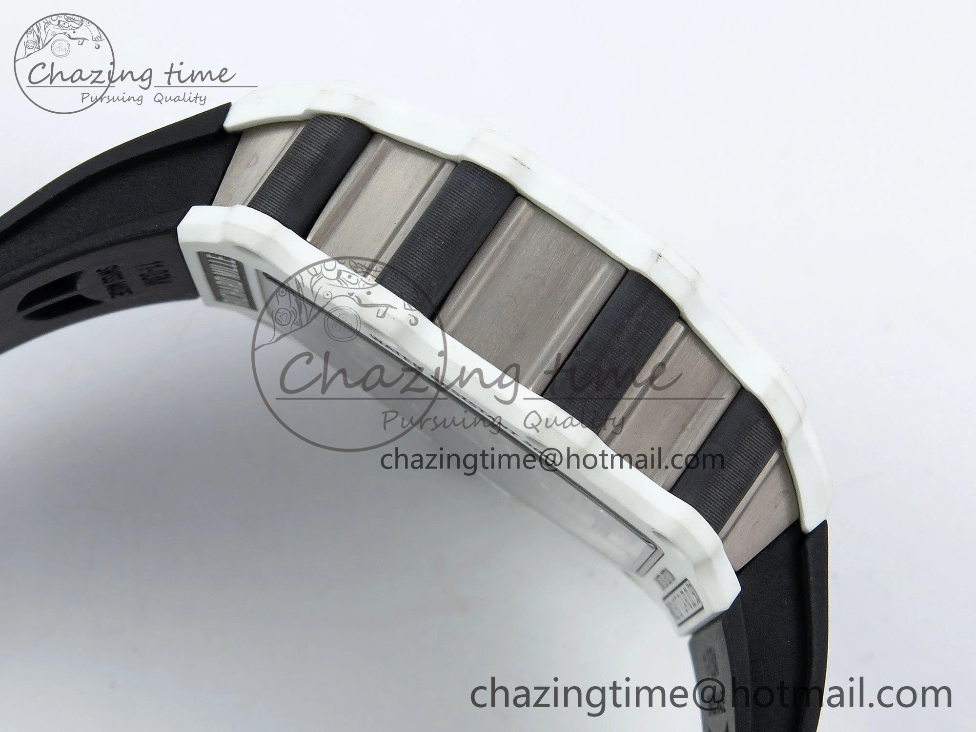RM21-02 Tourbillon White Quartz Fiber Black Carbon RMF Best Edition on Black Rubber Strap