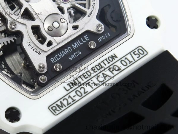 RM21-02 Tourbillon White Quartz Fiber Black Carbon RMF Best Edition on Black Rubber Strap