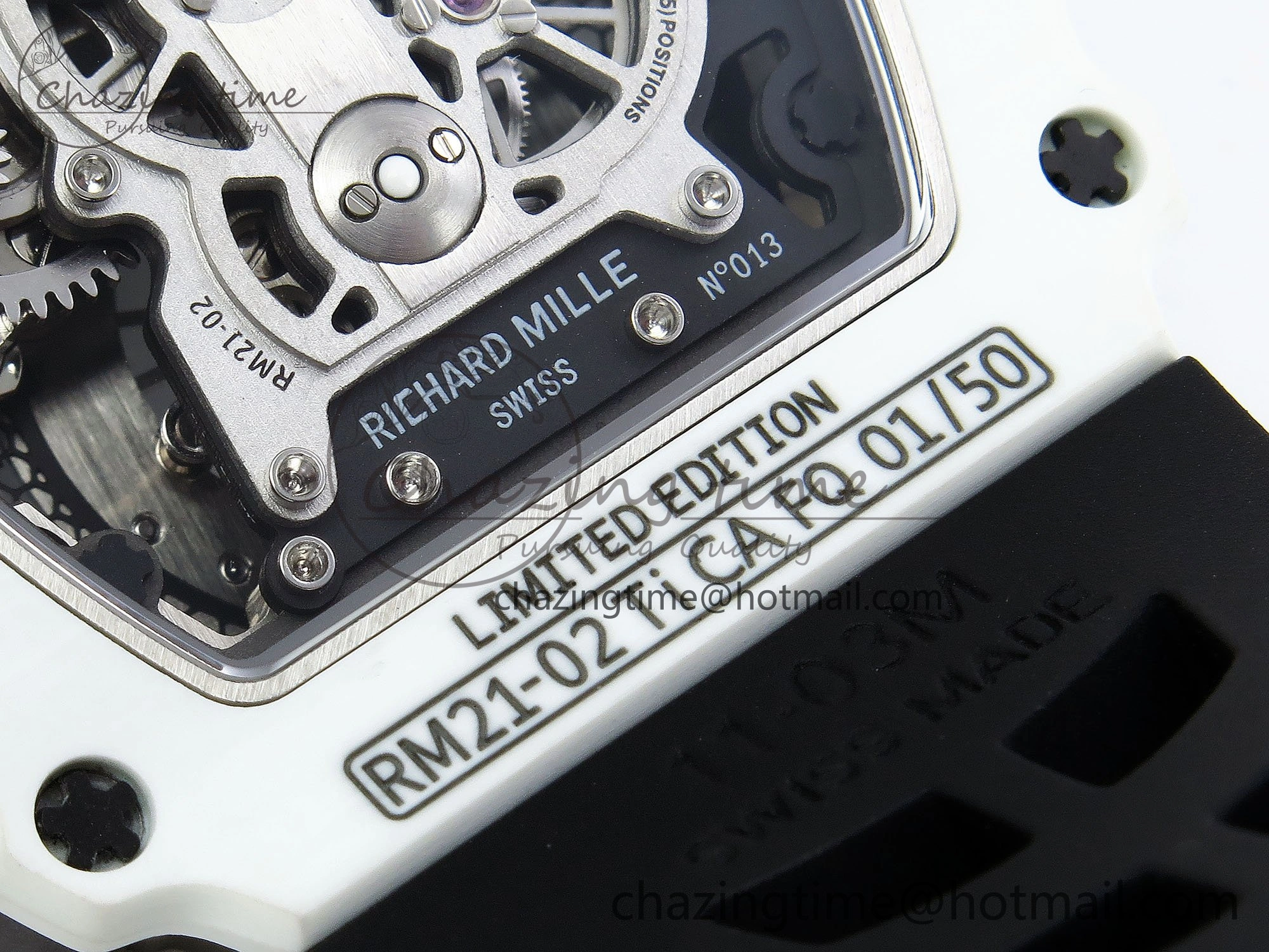 RM21-02 Tourbillon White Quartz Fiber Black Carbon RMF Best Edition on Black Rubber Strap