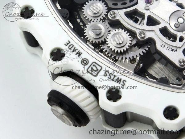 RM21-02 Tourbillon White Quartz Fiber Black Carbon RMF Best Edition on Black Rubber Strap