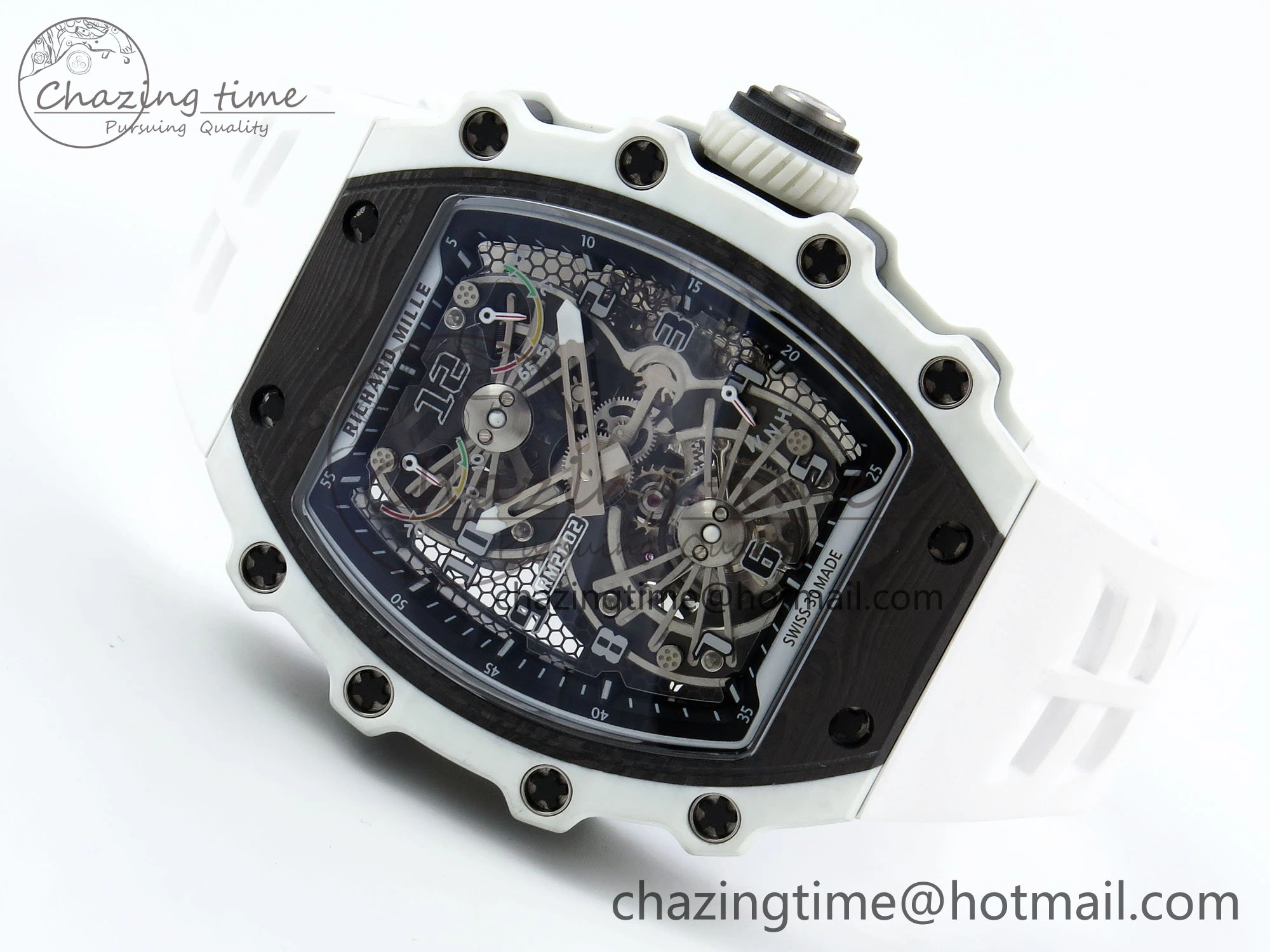 RM21-02 Tourbillon White Quartz Fiber Black Carbon RMF Best Edition on White Rubber Strap