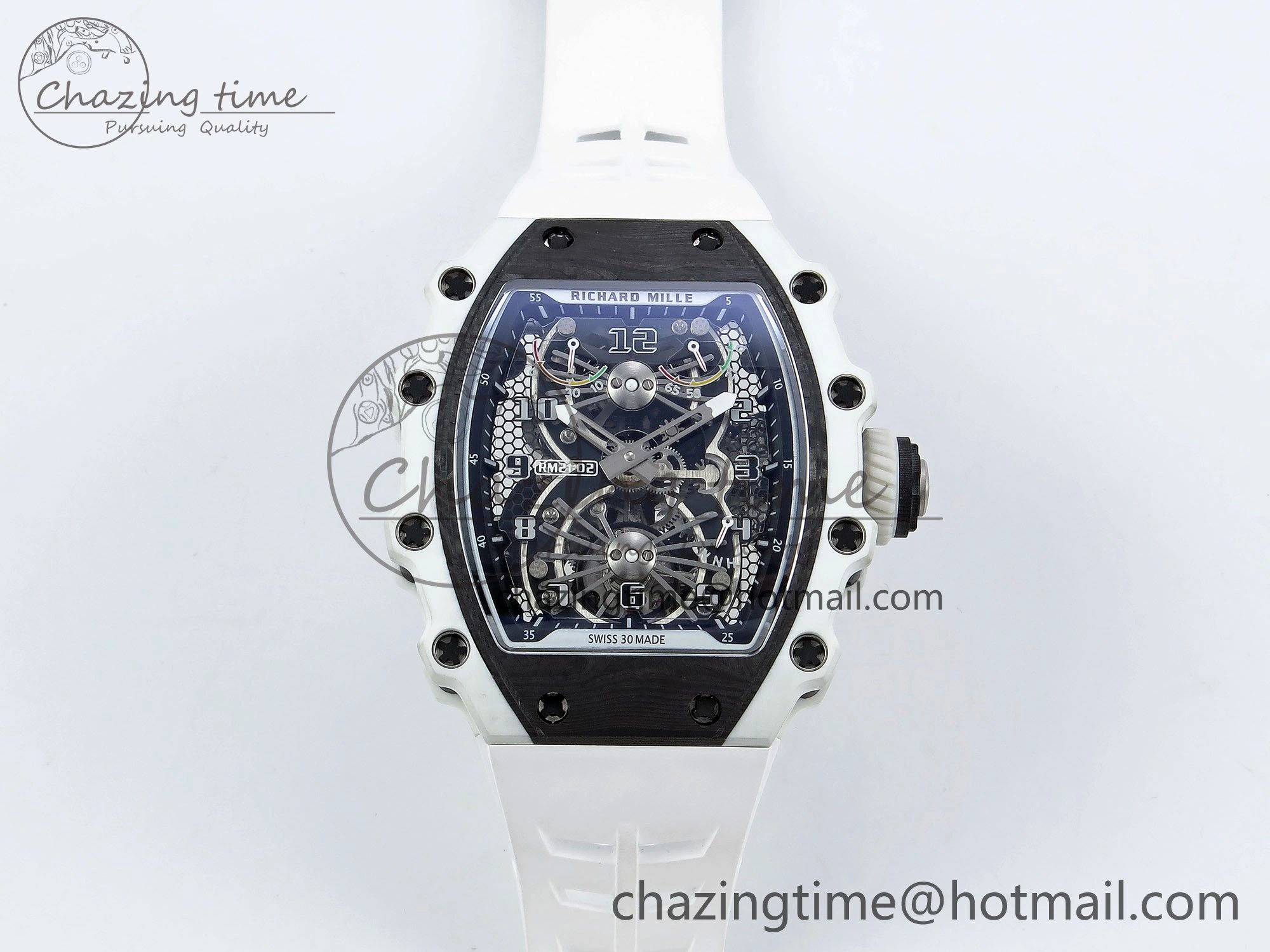 RM21-02 Tourbillon White Quartz Fiber Black Carbon RMF Best Edition on White Rubber Strap