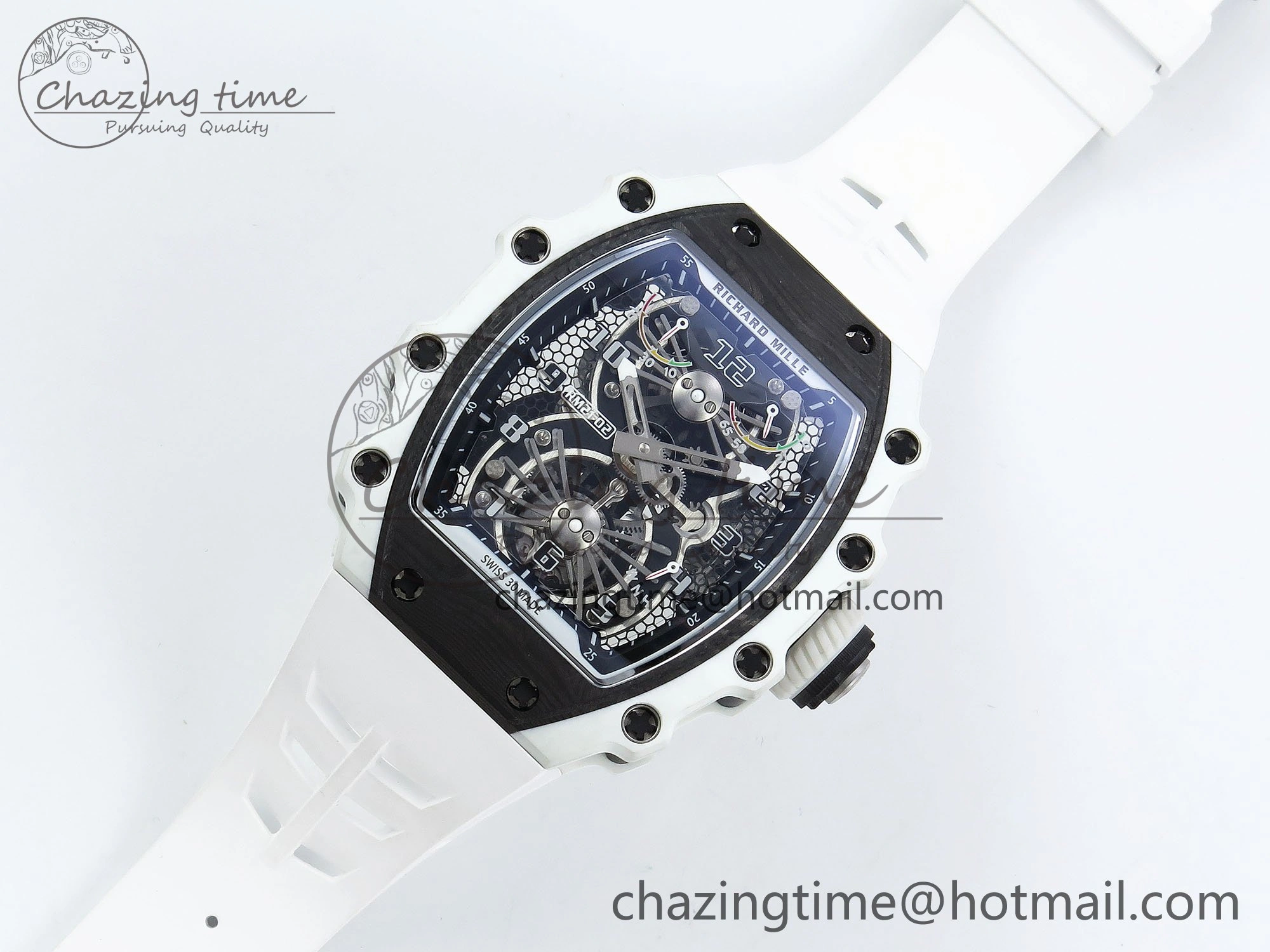 RM21-02 Tourbillon White Quartz Fiber Black Carbon RMF Best Edition on White Rubber Strap