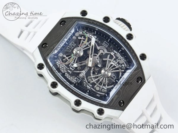 RM21-02 Tourbillon White Quartz Fiber Black Carbon RMF Best Edition on White Rubber Strap