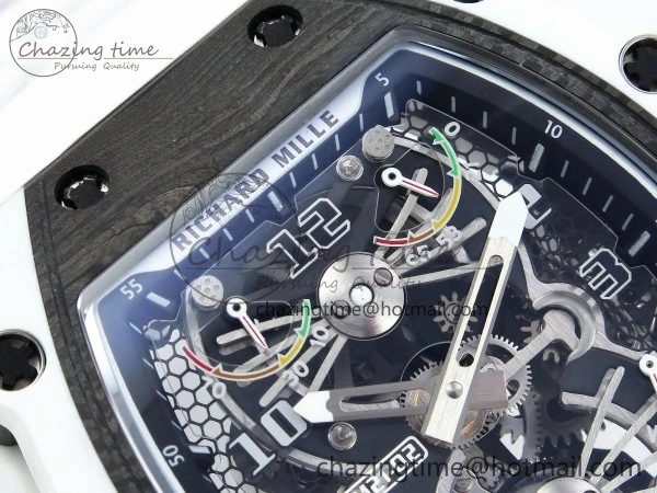 RM21-02 Tourbillon White Quartz Fiber Black Carbon RMF Best Edition on White Rubber Strap