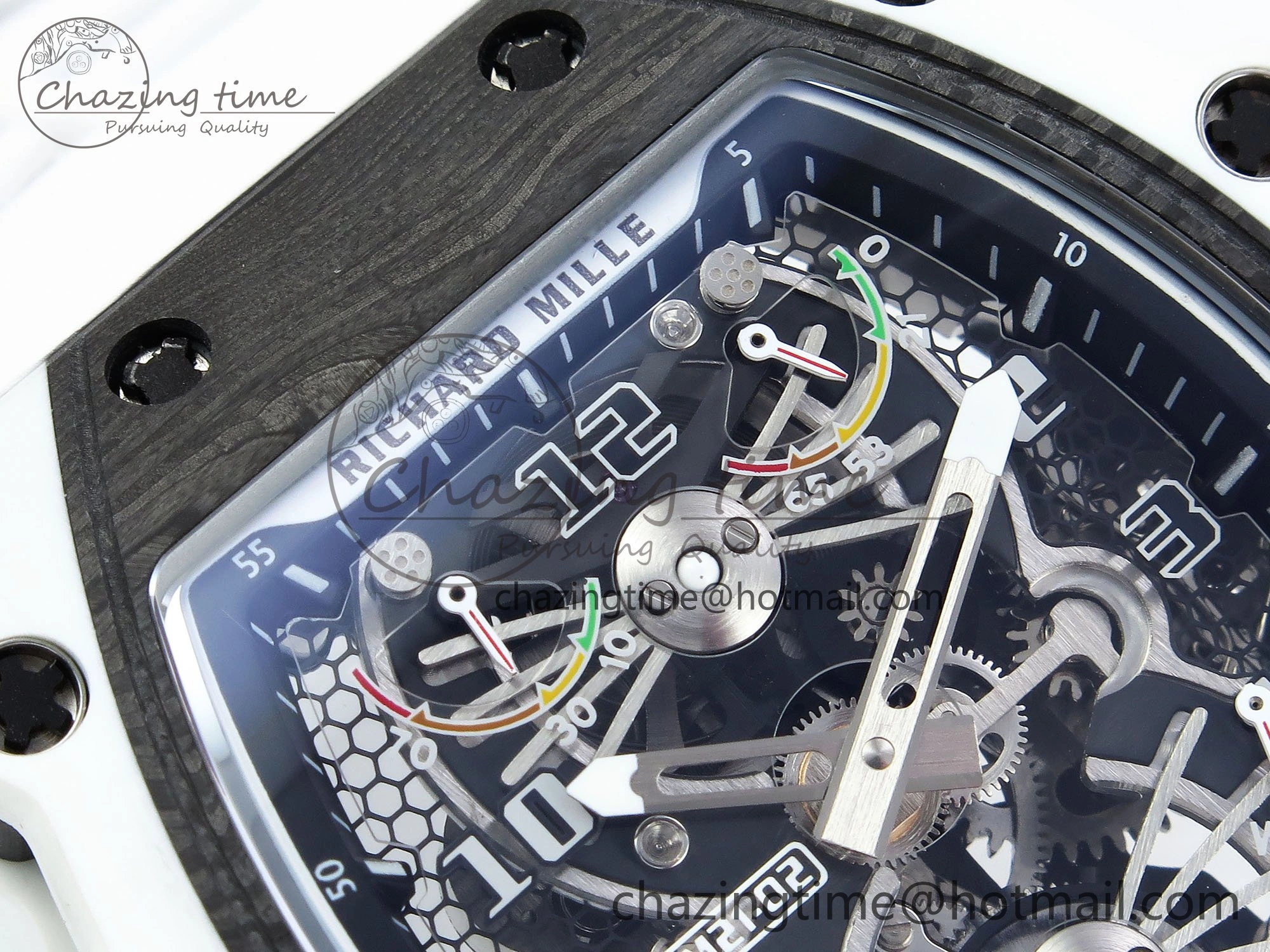 RM21-02 Tourbillon White Quartz Fiber Black Carbon RMF Best Edition on White Rubber Strap