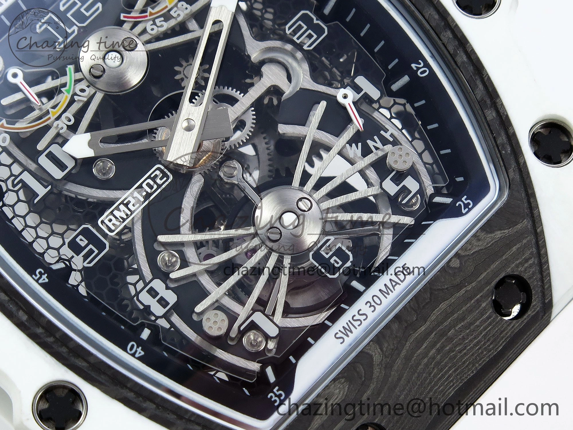 RM21-02 Tourbillon White Quartz Fiber Black Carbon RMF Best Edition on White Rubber Strap