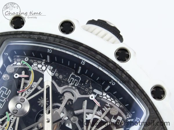 RM21-02 Tourbillon White Quartz Fiber Black Carbon RMF Best Edition on White Rubber Strap