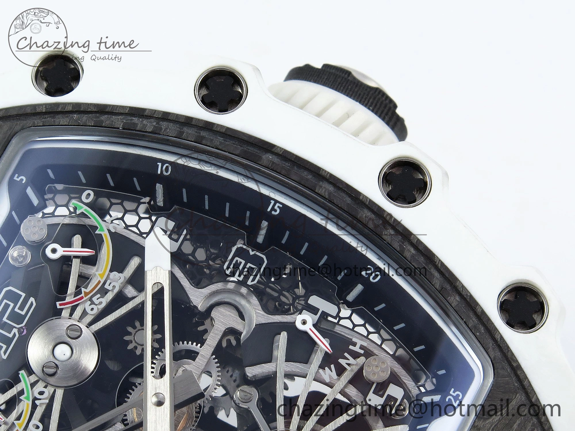 RM21-02 Tourbillon White Quartz Fiber Black Carbon RMF Best Edition on White Rubber Strap