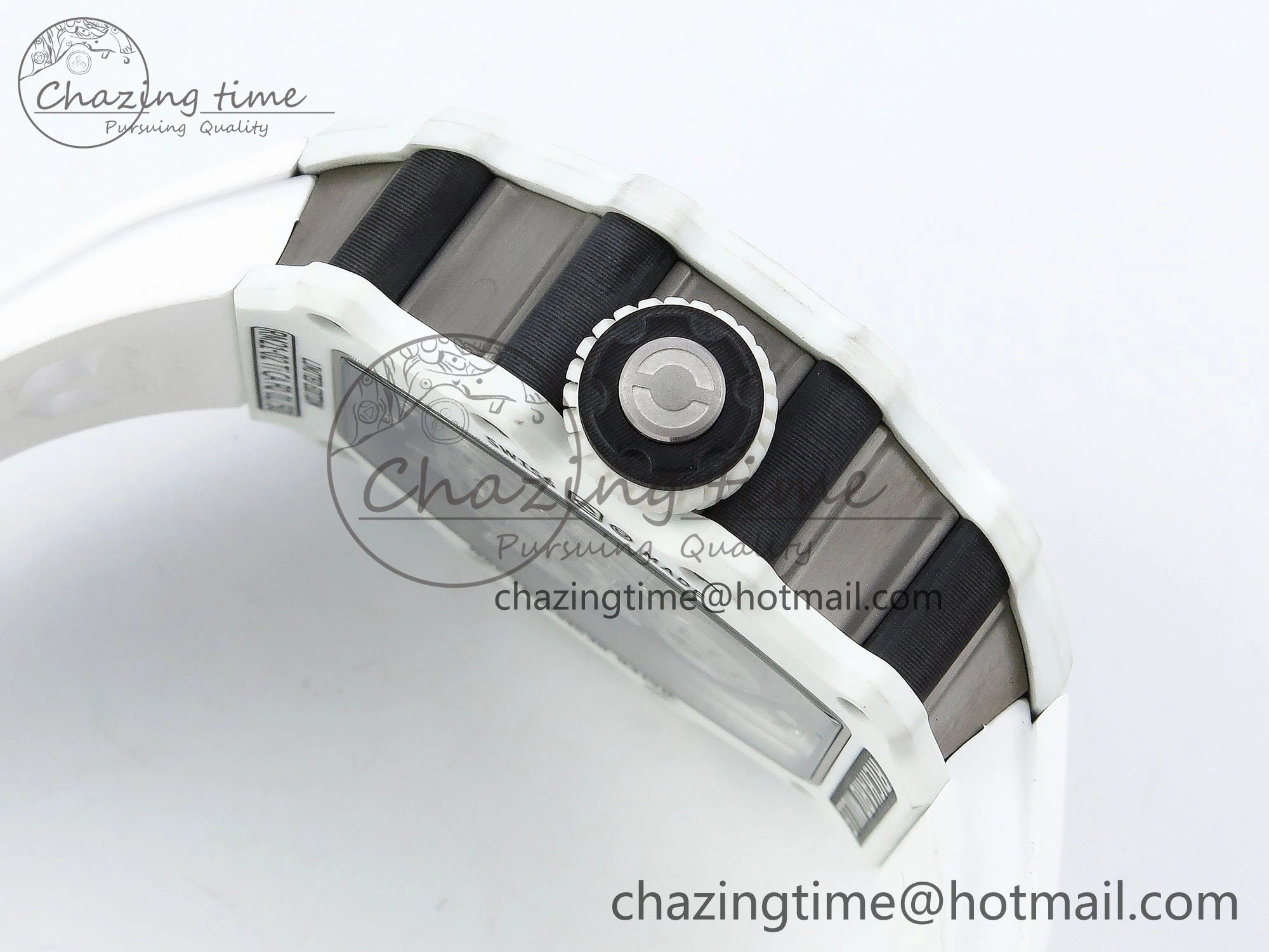RM21-02 Tourbillon White Quartz Fiber Black Carbon RMF Best Edition on White Rubber Strap