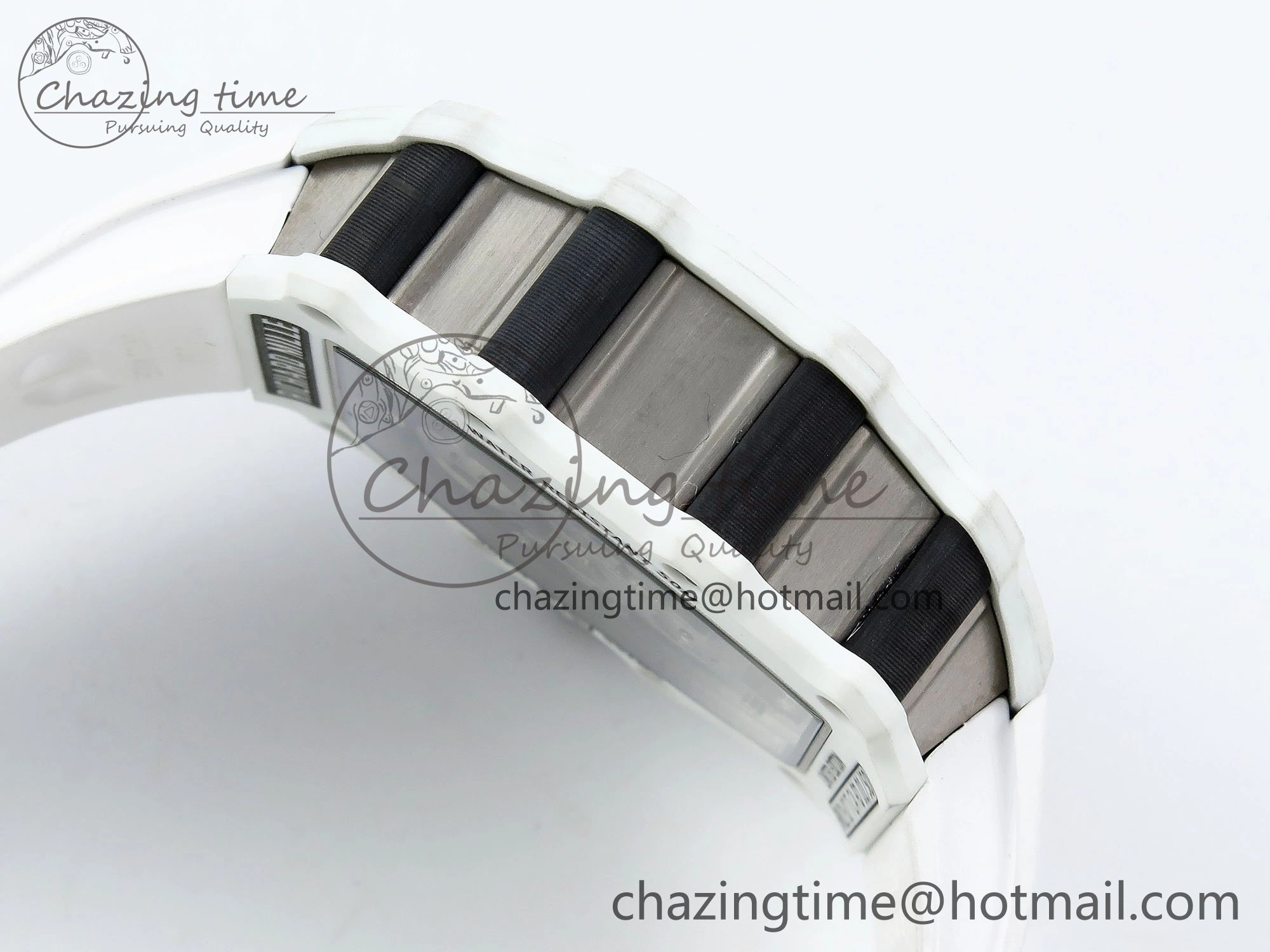 RM21-02 Tourbillon White Quartz Fiber Black Carbon RMF Best Edition on White Rubber Strap