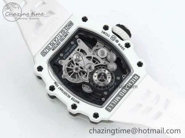 RM21-02 Tourbillon White Quartz Fiber Black Carbon RMF Best Edition on White Rubber Strap