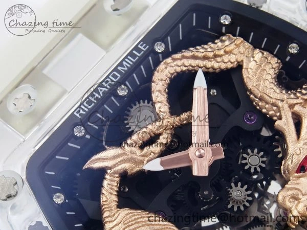RM51 Transparent Tourbillon RMF Best Edition RG Tiger Dragon Dial on Transparent Rubber Strap