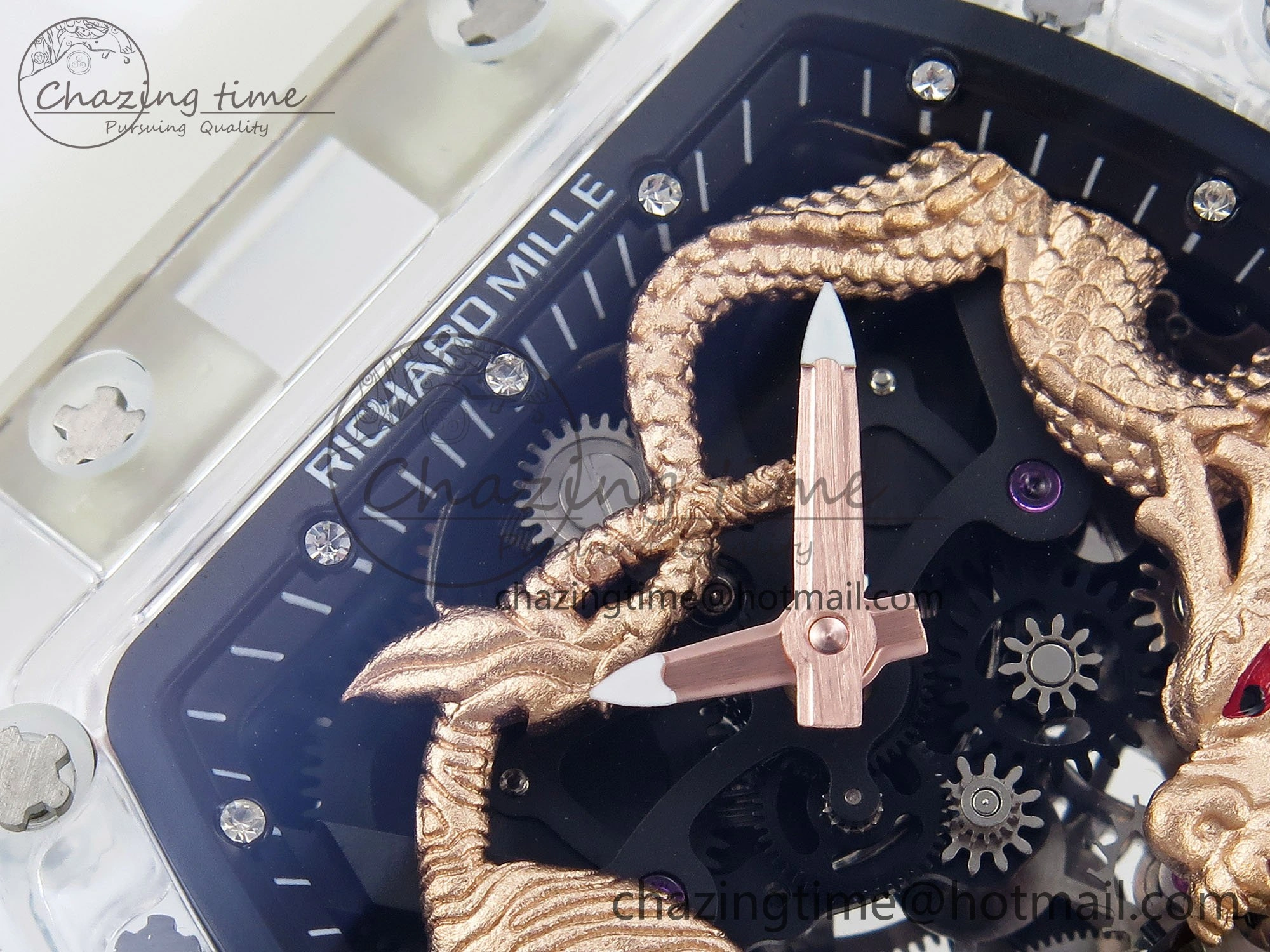 RM51 Transparent Tourbillon RMF Best Edition RG Tiger Dragon Dial on Transparent Rubber Strap