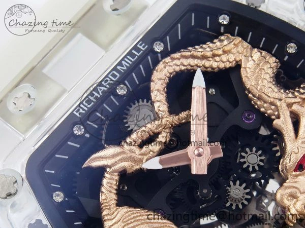 RM51 Transparent Tourbillon RMF Best Edition RG Tiger Dragon Dial on Transparent Rubber Strap