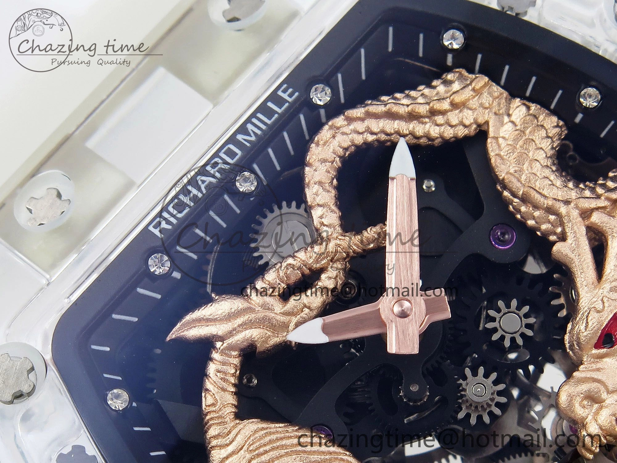 RM51 Transparent Tourbillon RMF Best Edition RG Tiger Dragon Dial on Transparent Rubber Strap