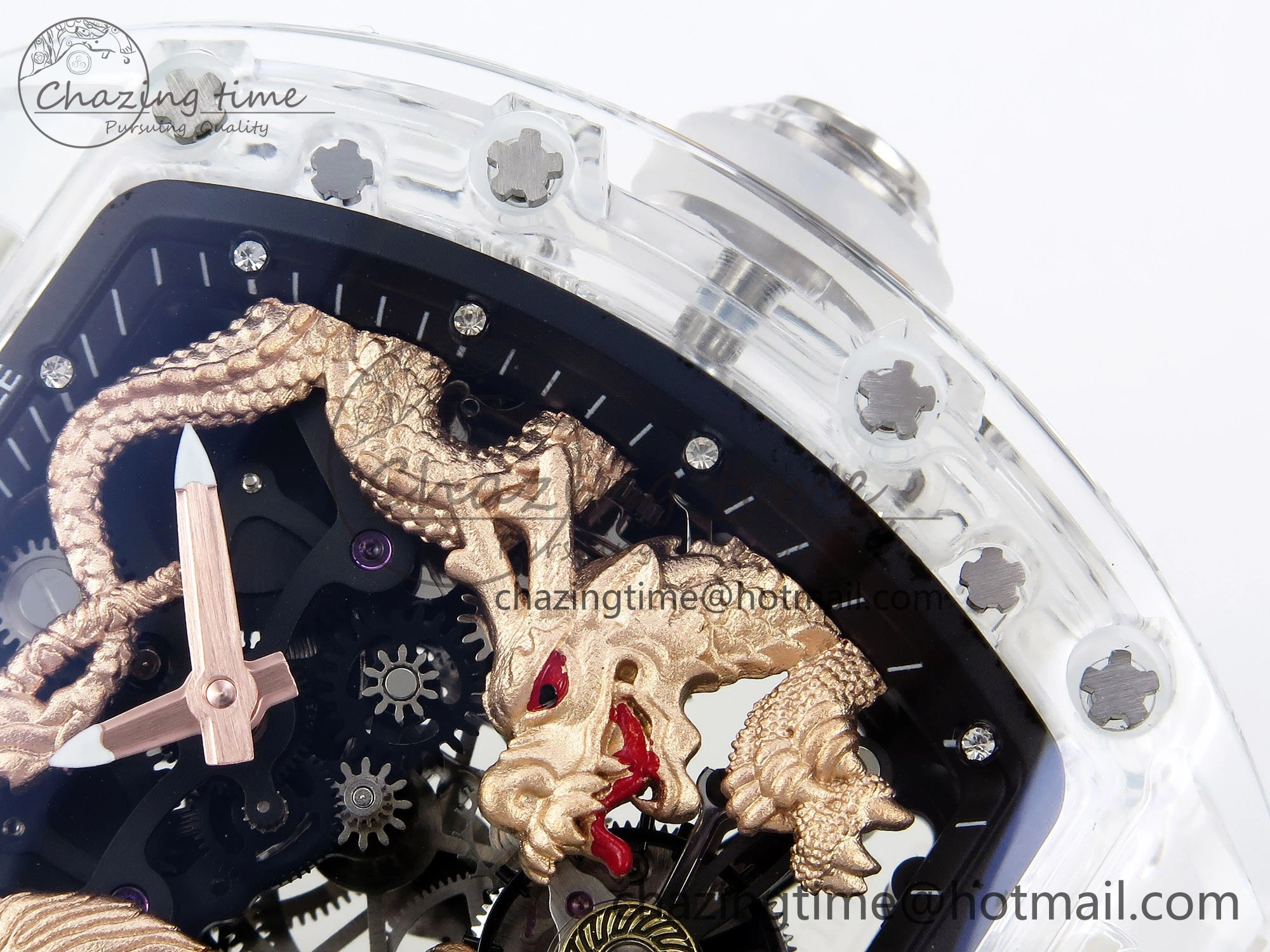 RM51 Transparent Tourbillon RMF Best Edition RG Tiger Dragon Dial on Transparent Rubber Strap