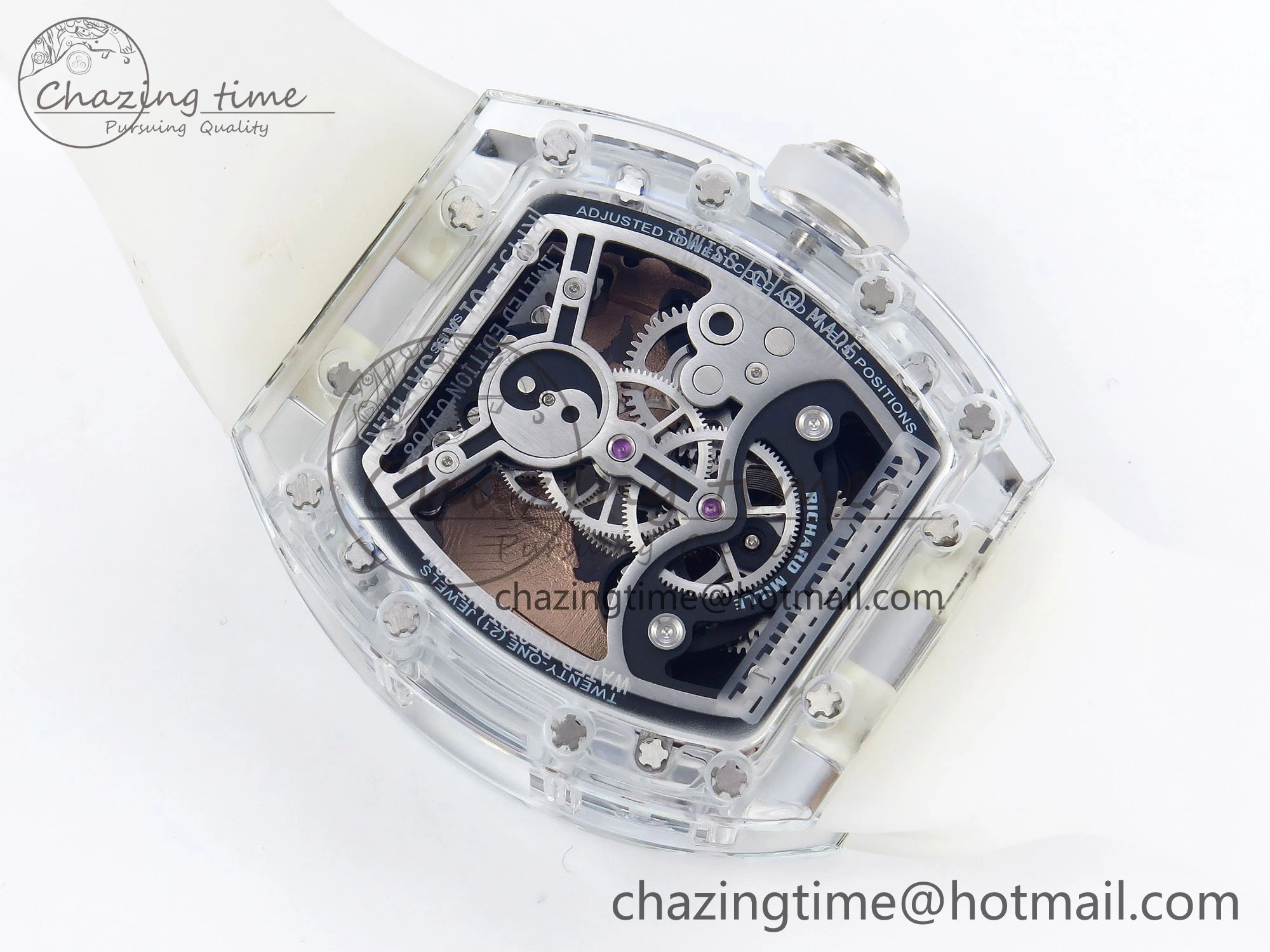 RM51 Transparent Tourbillon RMF Best Edition RG Tiger Dragon Dial on Transparent Rubber Strap