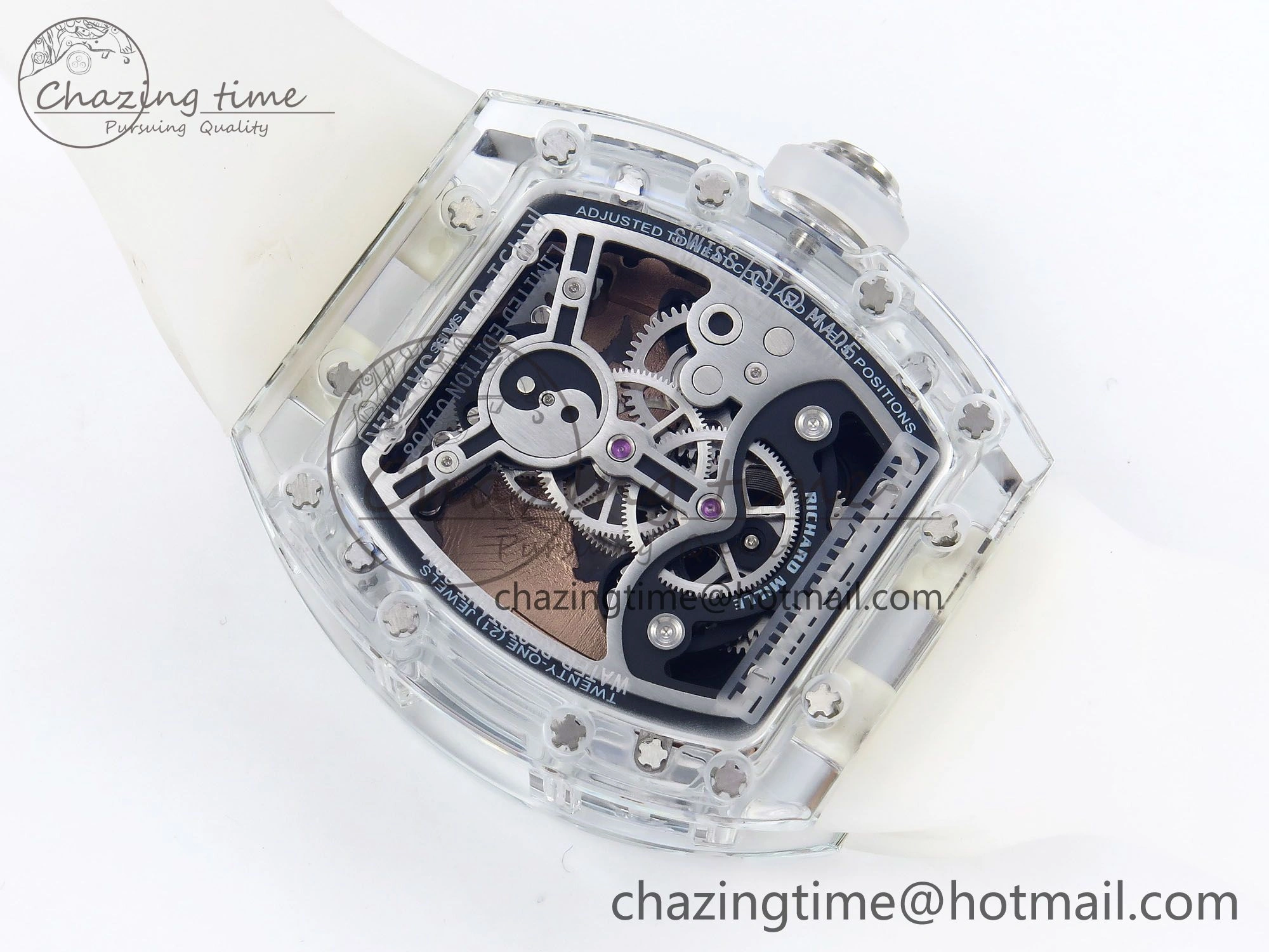 RM51 Transparent Tourbillon RMF Best Edition RG Tiger Dragon Dial on Transparent Rubber Strap