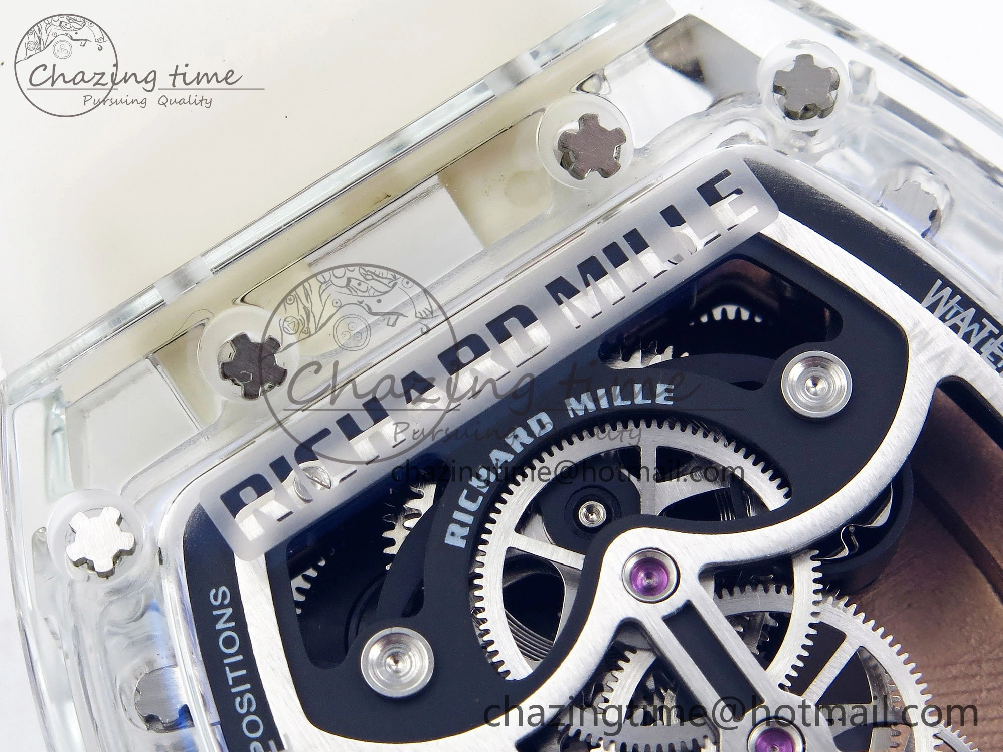RM51 Transparent Tourbillon RMF Best Edition RG Tiger Dragon Dial on Transparent Rubber Strap
