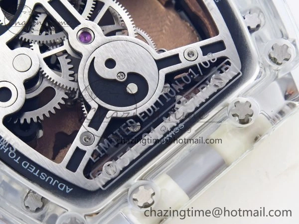 RM51 Transparent Tourbillon RMF Best Edition RG Tiger Dragon Dial on Transparent Rubber Strap