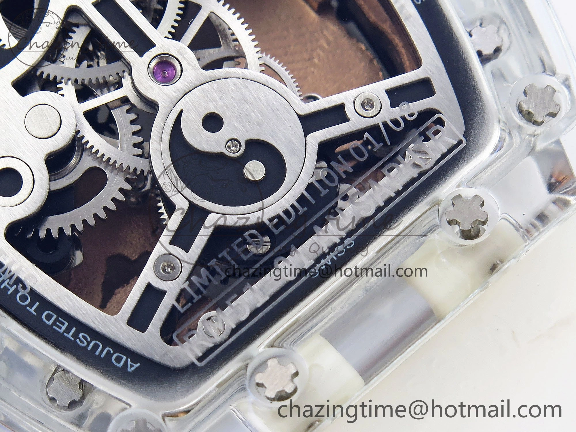 RM51 Transparent Tourbillon RMF Best Edition RG Tiger Dragon Dial on Transparent Rubber Strap