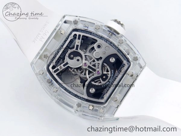 RM51 Transparent Tourbillon RMF Best Edition RG Tiger Dragon Dial on White Rubber Strap