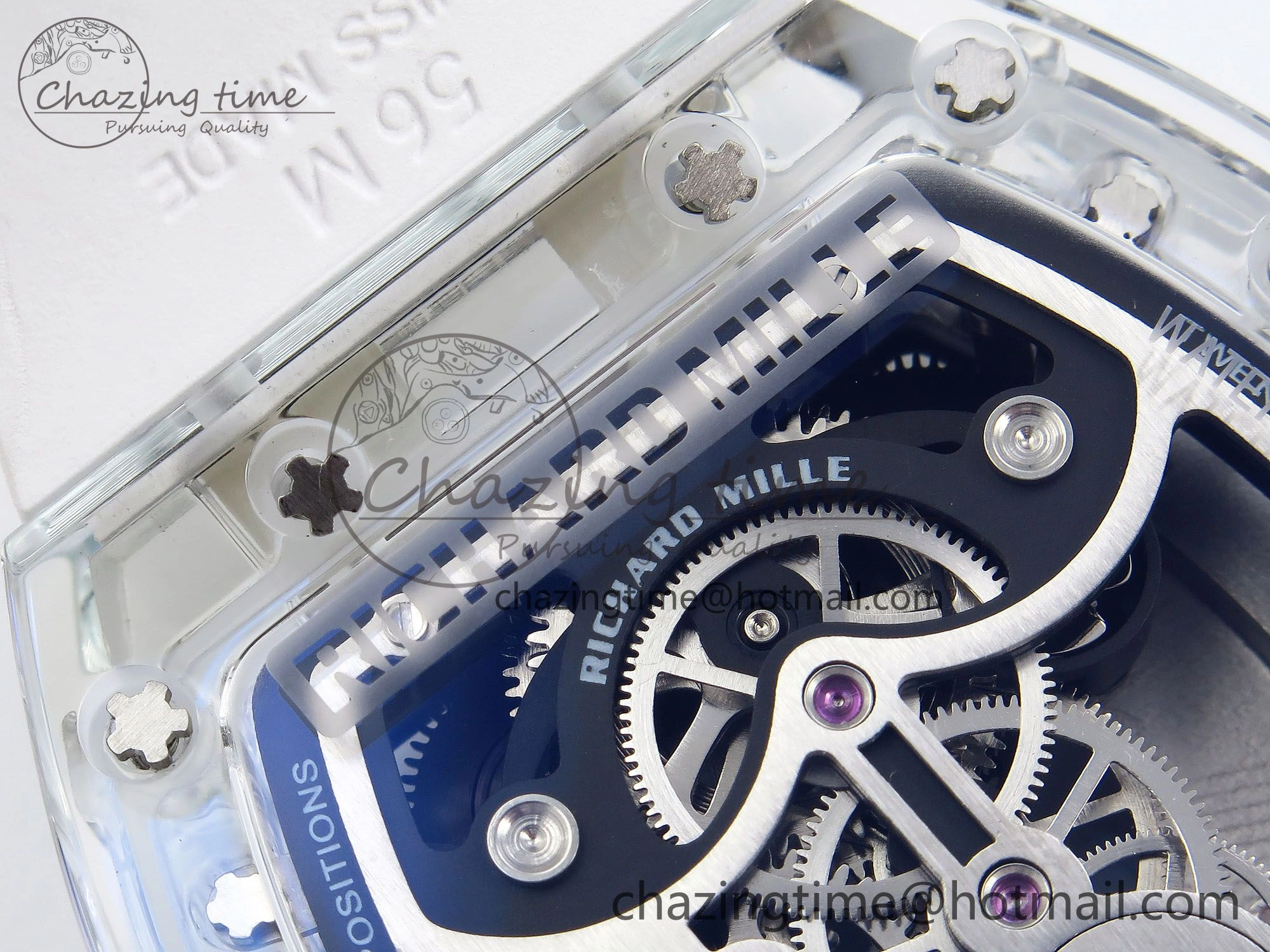 RM51 Transparent Tourbillon RMF Best Edition RG Tiger Dragon Dial on White Rubber Strap