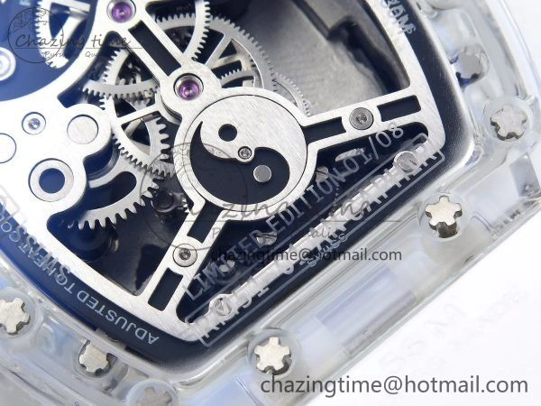 RM51 Transparent Tourbillon RMF Best Edition RG Tiger Dragon Dial on White Rubber Strap