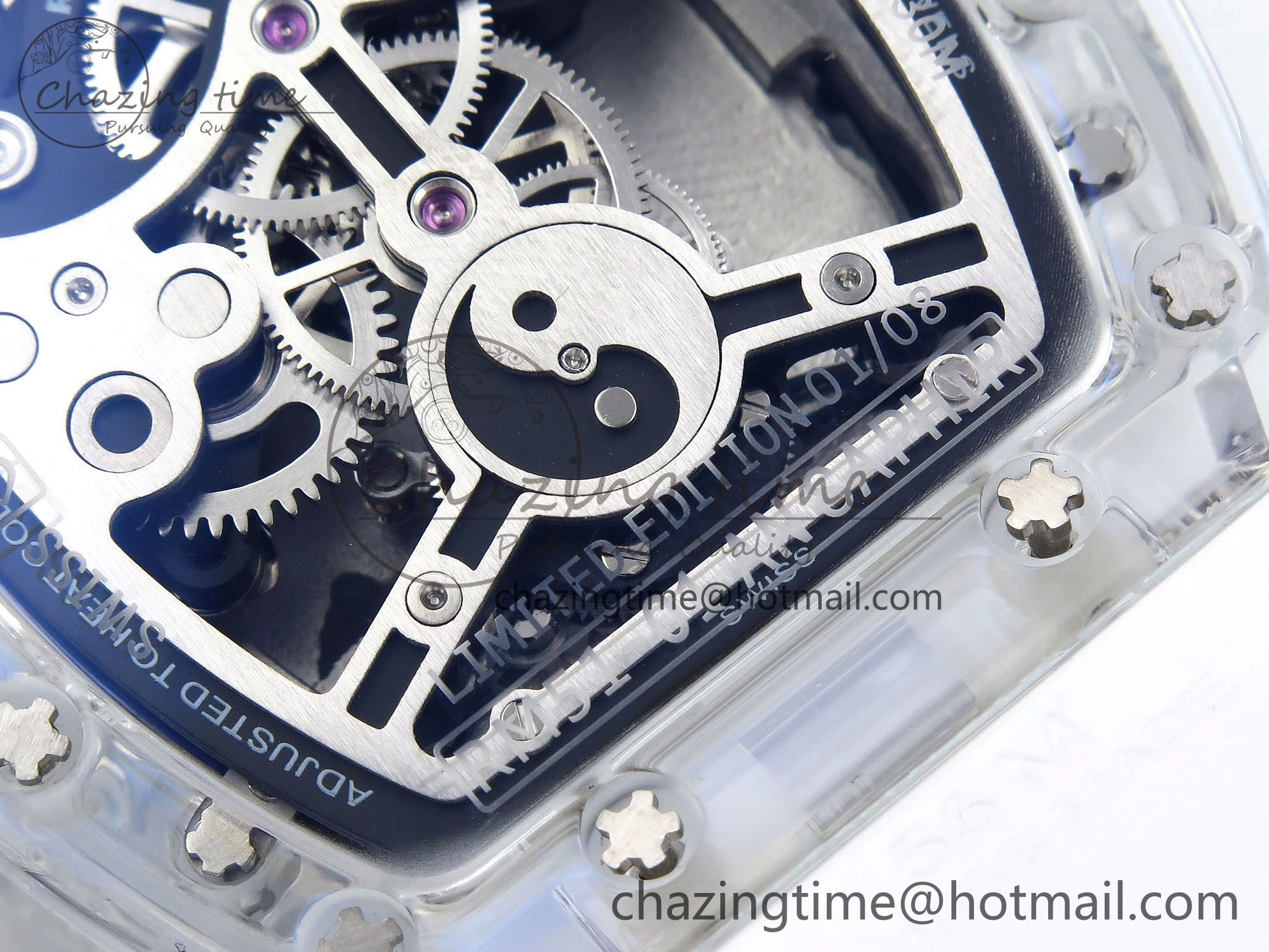 RM51 Transparent Tourbillon RMF Best Edition RG Tiger Dragon Dial on White Rubber Strap