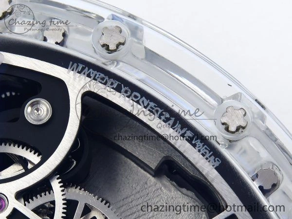RM51 Transparent Tourbillon RMF Best Edition RG Tiger Dragon Dial on White Rubber Strap